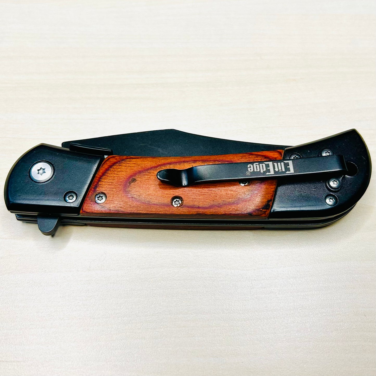 ElitEdge 8.75” Wood Black Cute Tactical Spring Assisted Open Blade Folding Pocket knife. Hunting, Camping, Cool Knife.