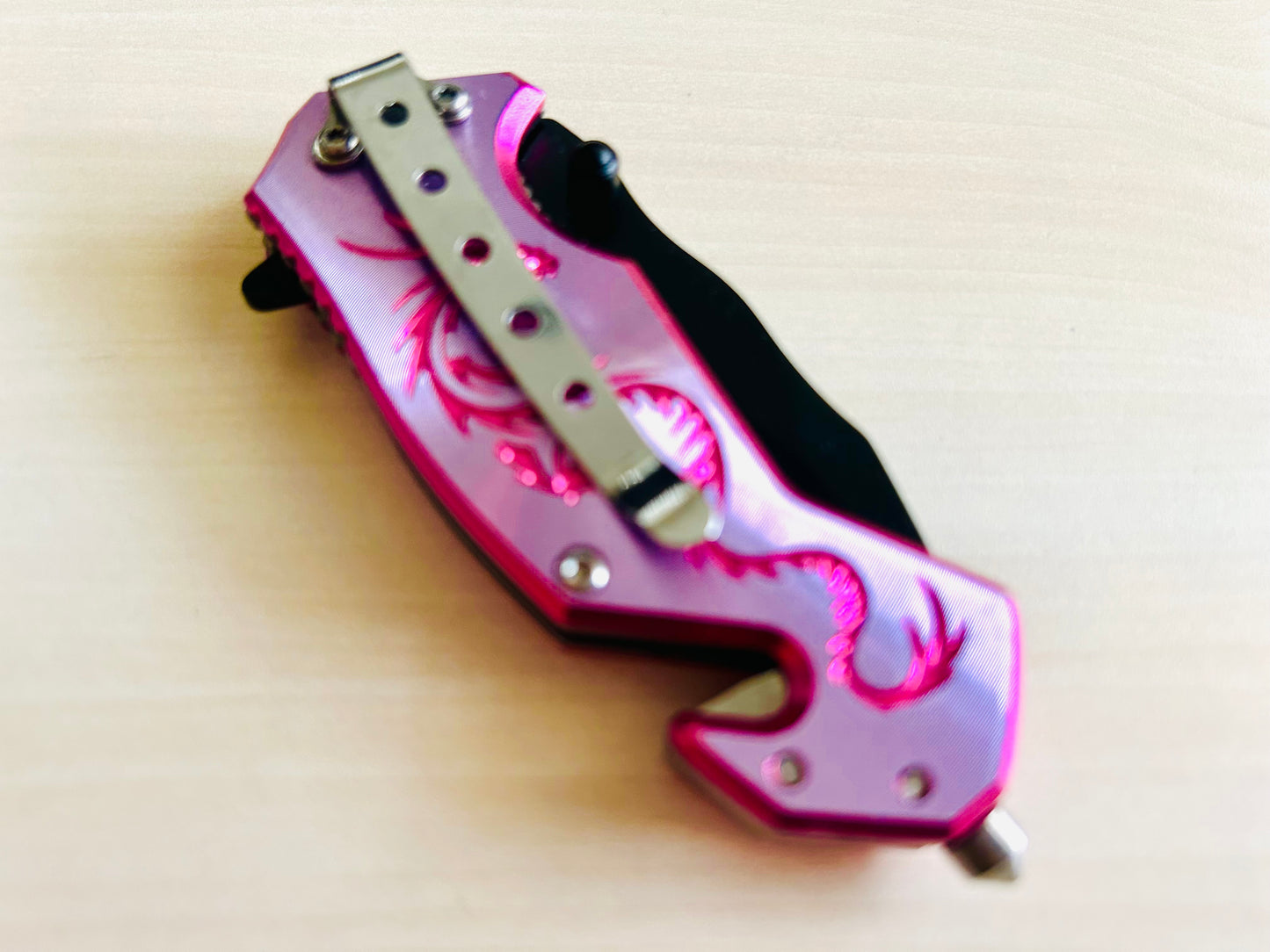 ElitEdge 6” Pink Dragon Mini Cute Knife Spring Assisted Open Blade Folding Pocket Knife. Hunting, Camping, Cute Knife. Cool Knife