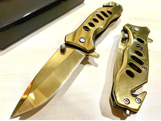 SuperKnife 6.75” Gold Tactical Cute Spring Assisted Open Blade Folding Pocket Knife. Cute Knife, Cool Knife, Pretty Knife, Pocket Knives