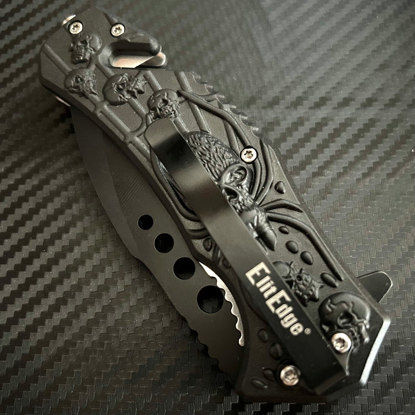 ElitEdge 8.5” Black Spider Tactical Spring Assisted Open Blade Folding Pocket Knife Cool Knife Cute Knife Hunting Knife