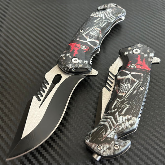ElitEdge 8.5” Skull Tactical Spring Assisted Open Blade Folding Pocket Knife Cool Knife Cute Knife Hunting Knife