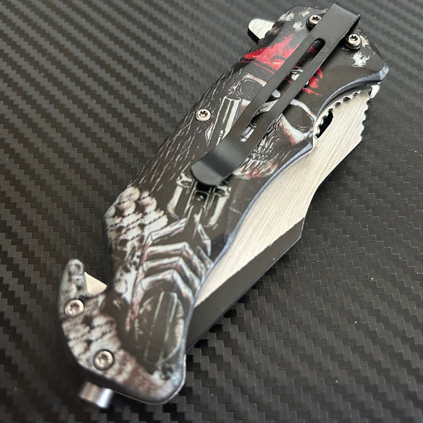 ElitEdge 8.5” Skull Tactical Spring Assisted Open Blade Folding Pocket Knife Cool Knife Cute Knife Hunting Knife