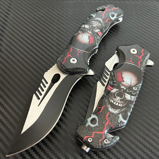 ElitEdge 8.5” Skull Tactical Spring Assisted Open Blade Folding Pocket Knife Cool Knife Cute Knife Hunting Knife