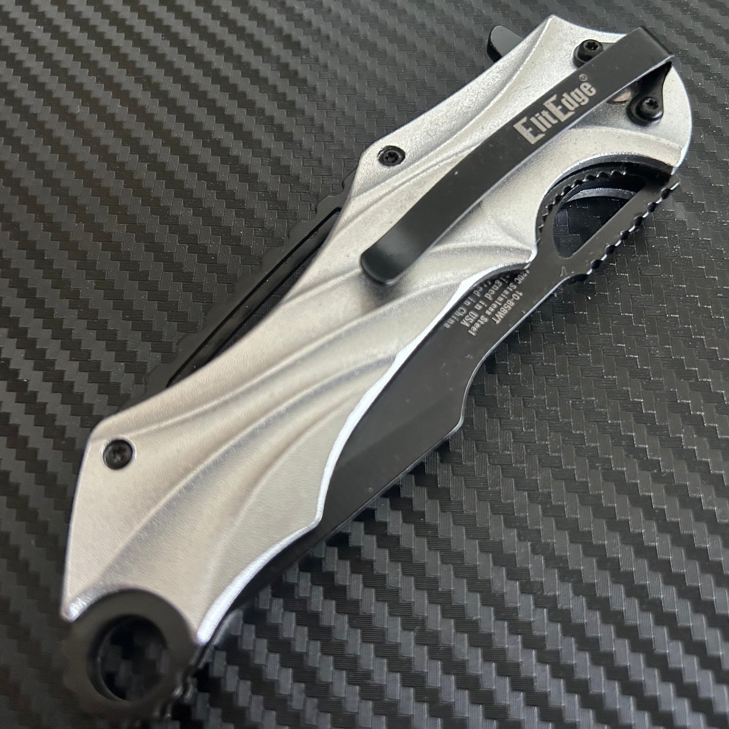 ElitEdge 8.5” Silver Military Tactical Cool Knife Spring Assisted Open Blade Folding Pocket knife. Hunting, Camping, Cute Knife. Cute Knives