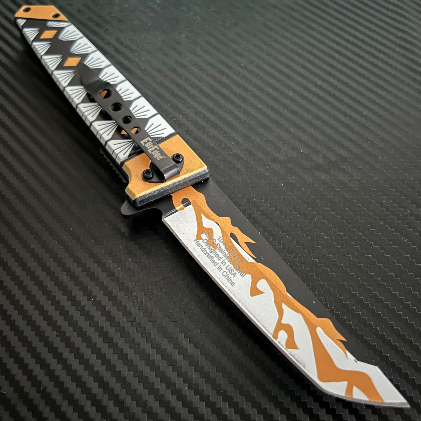 ElitEdge 9” Cute Yellow Flame Mini Katana Spring Assisted Open Blade Folding Pocket Knife Hunting Cool Knife