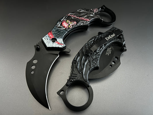 ElitEdge 7” Red Skull Grim Reaper Tactical Claw Karambit Assisted Open Folding Pocket Knife. Cool Knife, Cute Knife, Pocket Knives, Pretty Knife