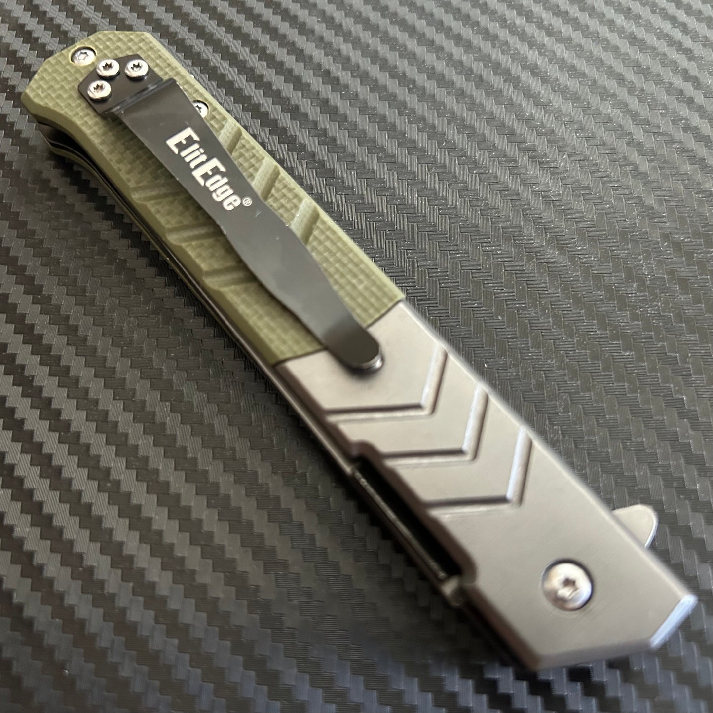 ElitEdge 9” Military Collection G10 Green Handle Spring Assisted Folding Pocket Knife