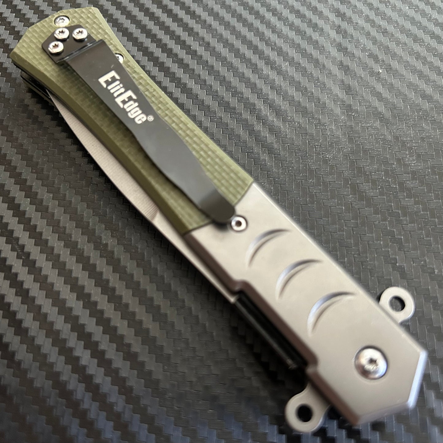 ElitEdge 9” Military Collection G10 Green Handle Spring Assisted Folding Pocket Knife