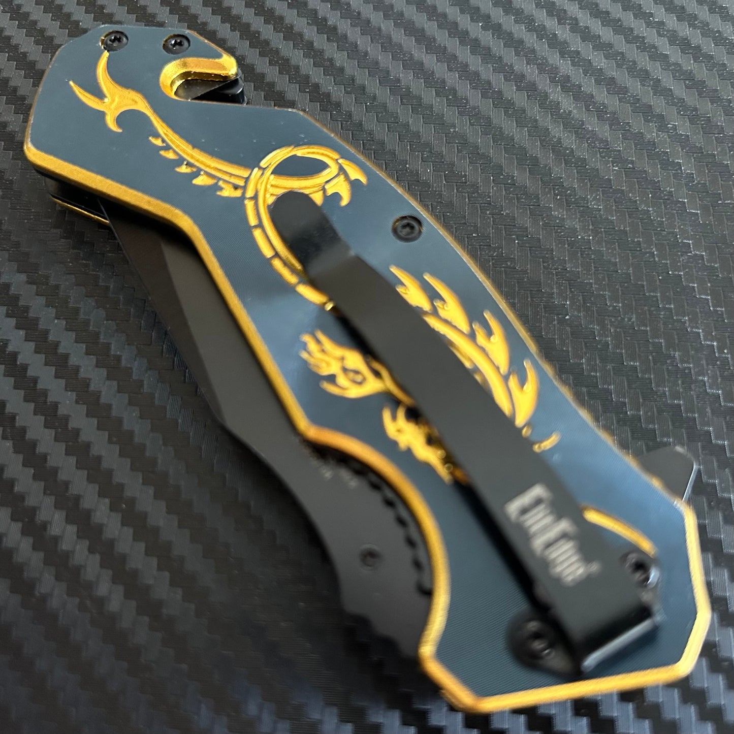 ElitEdge 8” Gold Dragon Mini Cute Knife Spring Assisted Open Blade Folding Pocket Knife. Hunting, Camping, Cute Knife. Cool Knife