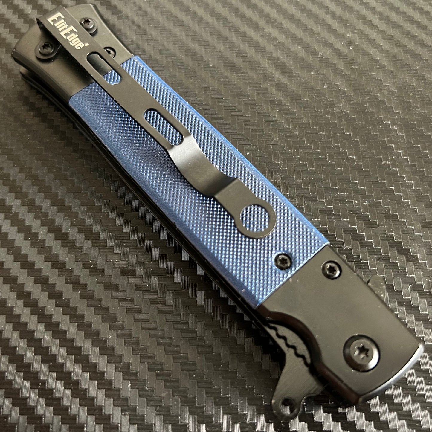 ElitEdge 8.5” Blue Military Gift Knife Spring Assisted Open Blade Folding Pocket Knife Cool Knife Gift for him