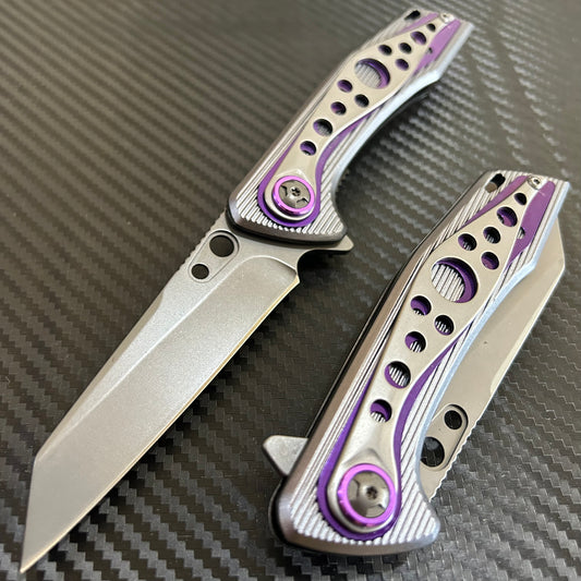 ElitEdge 8” Purple Titanium Color Coated Spring Assisted Open Folding Pocket Knife. Cool Knife. Cute Knife. Gift Knife