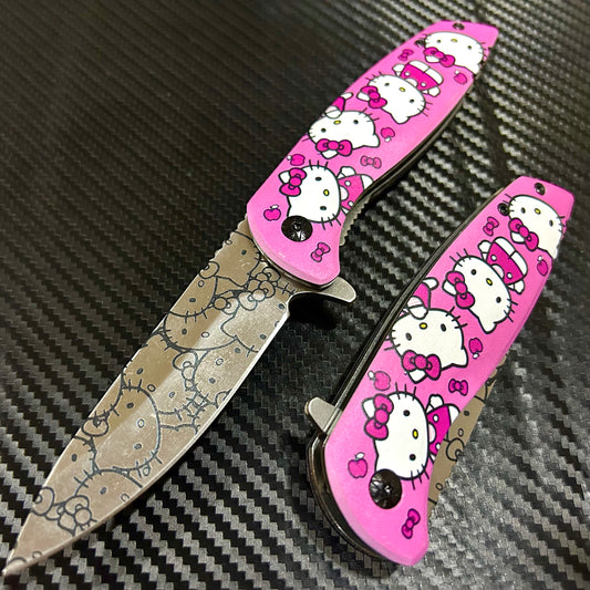 BladeDealUSA 8" Pink Heart Spring Assisted Open Blade Folding Pocket Knife