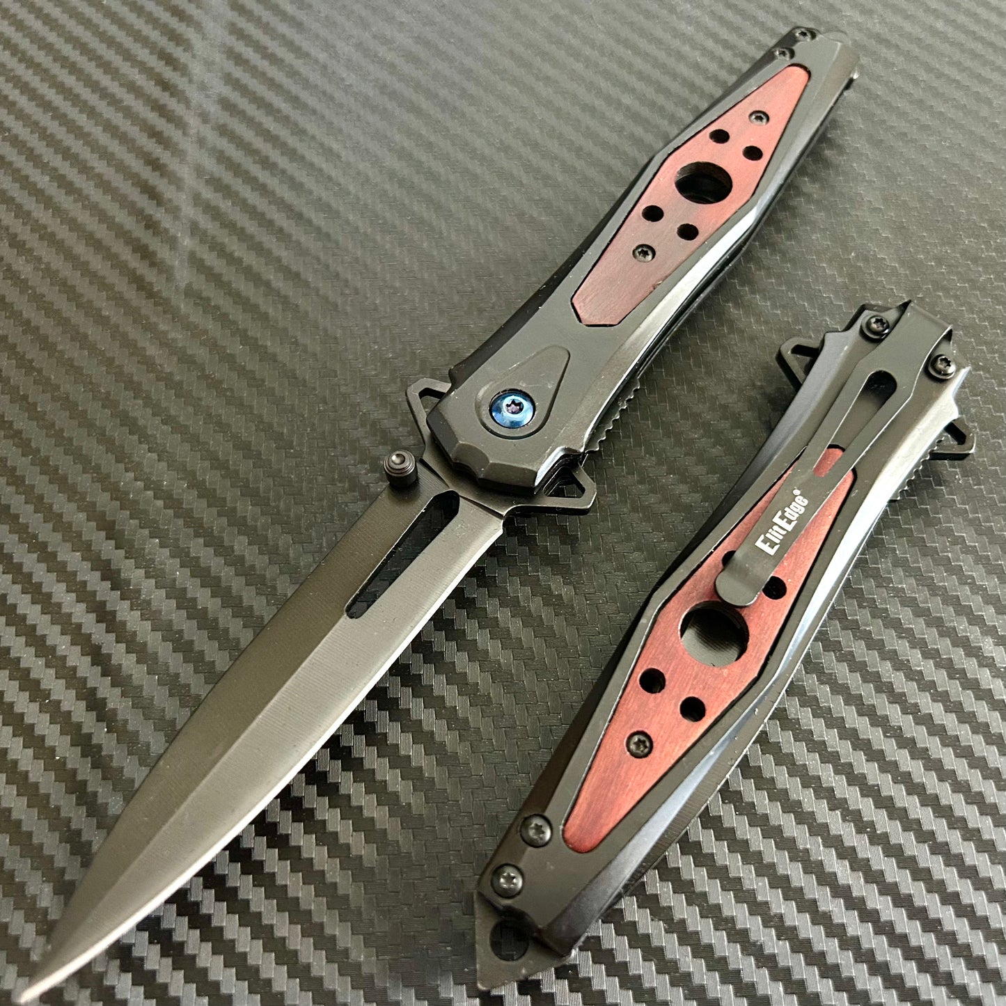 BladeDealUSA 9” Classic Black Wood Handle Tactical Spring Assisted Folding Pocket Knife Cute Knife. Hunting, Camping, Cute Knife. Cool Knife