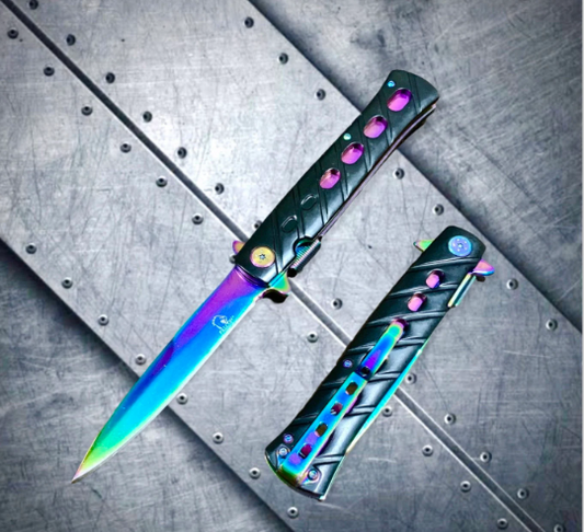 Falcon Knife Rainbow Spring Assisted Open Blade EDC Folding Stiletto Pocket Knife