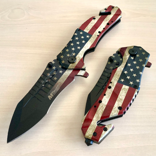 ElitEdge 9” Tactical USA Flag Jumbo Spring Assisted Open Blade Folding Pocket Knife