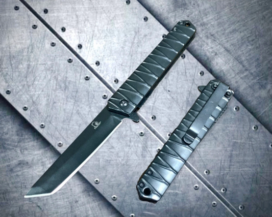 Falcon Knife Black Mini Folding Katana Spring Assisted Open Blade EDC Folding Stiletto Pocket Knife
