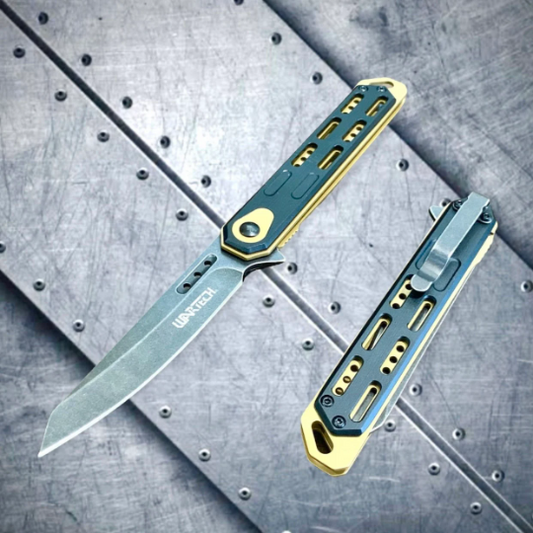 Wartech Gold Tactical Spring Assisted Open Blade Folding EDC Pocket Knife. High Quality Hunting Survival Knife