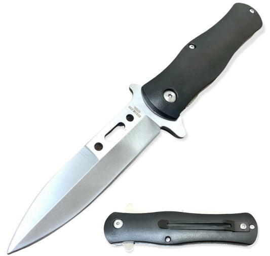 Super Knife Black EDC Cool Sharp Blade Assisted Open Folding Stiletto Pocket Knife. Pocket Slide Open Function with Pocket Clip