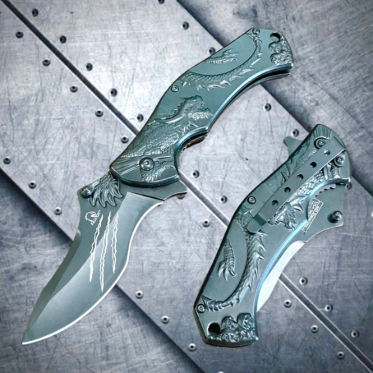Falcon Knife Black Dragon 3D Sculpture Tactical Spring Assisted Folding Pocket Knife