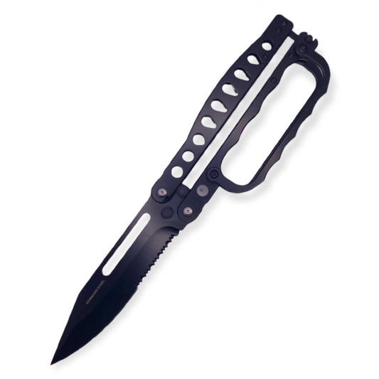 11" King of Butterfly Knife with Knuckle Folding Trench Knife Black Color