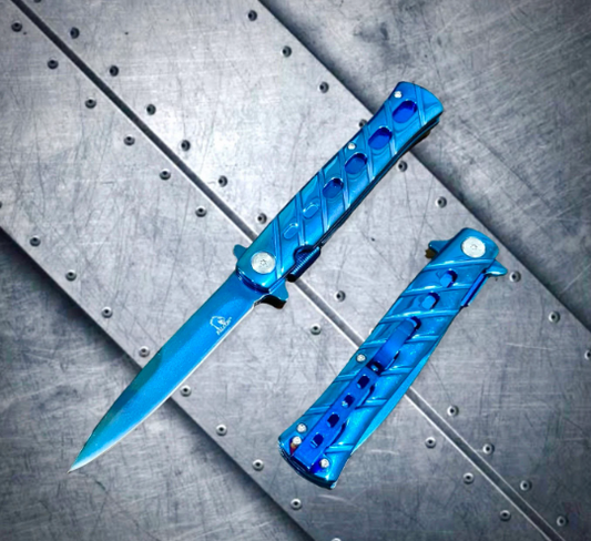 Falcon Knife Blue Spring Assisted Open Blade EDC Folding Stiletto Pocket Knife