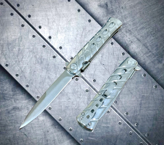 Falcon Knife Silver Spring Assisted Open Blade EDC Folding Stiletto Pocket Knife