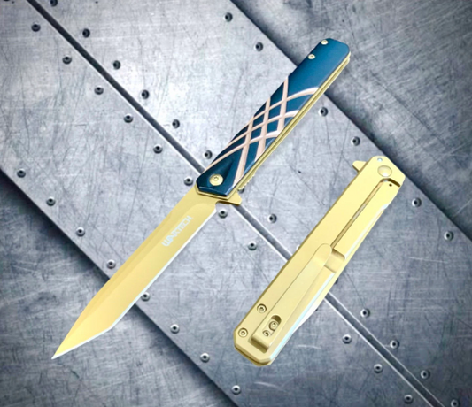 Wartech Collectible Gold Stiletto Tactical Spring Assisted Open Blade Folding Pocket Knife