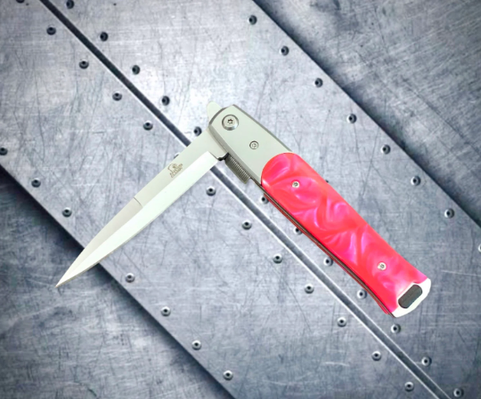Falcon Knife Pink Classic Italian Milano Spring Assisted Open Blade EDC Folding Stiletto Pocket Knife.