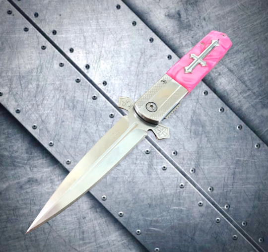 Rainbow Blade Spring Assist knife W/ Pink Pearl Handle