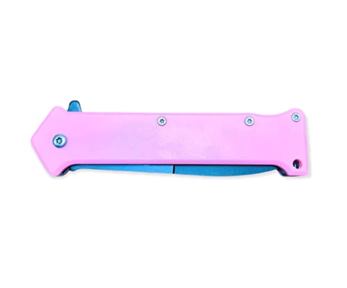 8" Pink Joker Knife Spring Assisted Open Pocket Knife Pocket Clip Included