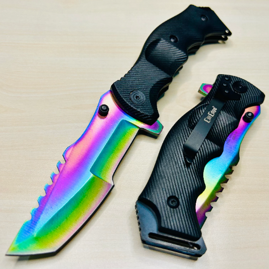 8.5 Hunt-Down Spring Assisted Folding Knife Rainbow color-9