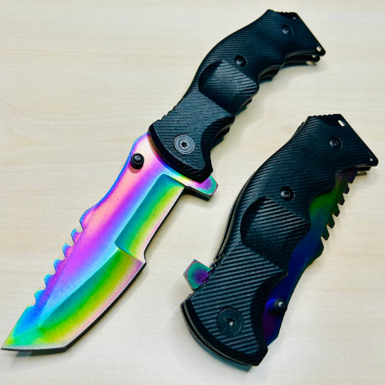 ElitEdge 9” CSGO Rainbow Black Cute Tactical Spring Assisted Open Blade Folding Pocket knife