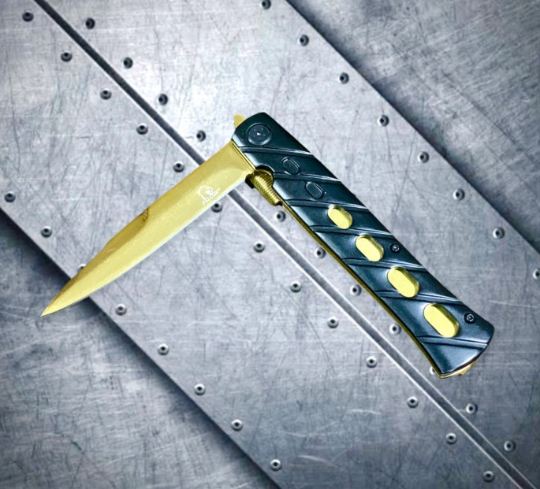 Falcon Knife Gold Spring Assisted Open Blade EDC Folding Stiletto Pocket Knife
