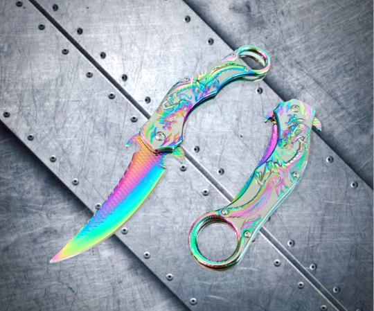 Falcon Knife Rainbow Dragon Sculpture 9” Karambit Tactical Spring Assisted Folding Pocket Knife