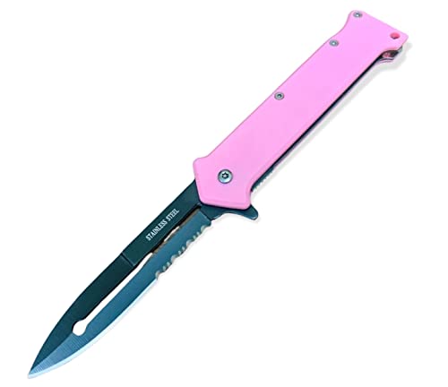 8" Pink Joker Knife Spring Assisted Open Pocket Knife Pocket Clip Included
