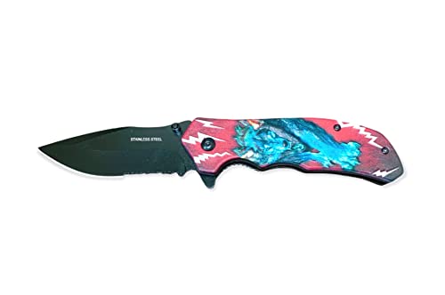 8" Wolf 3D Print Pocket Folding Knife Super Knife