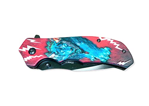 8" Wolf 3D Print Pocket Folding Knife Super Knife