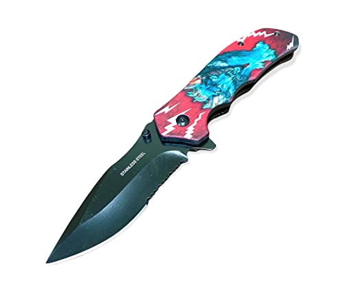 8 Rainbow Color Tactical Wolf Handle Spring Assisted Open Folding Pocket  Knife