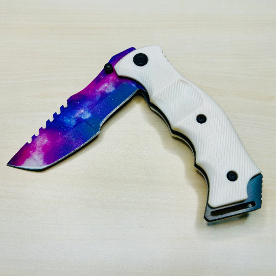 ElitEdge 9” CSGO Purple White Cute Tactical Spring Assisted Open Blade Folding Pocket knife with 3D Print Purple Universal Blade