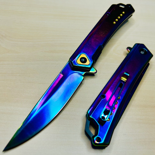 ElitEdge 8.5” Rainbow Luxury Cute Tactical Spring Assisted Open Blade Folding Pocket knife