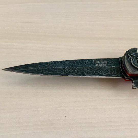 BladeDealUSA DarkSide Blades 8.75” Dragon Engraved Red Stiletto Knife Tactical Spring Assisted Open Blade Folding Pocket knife