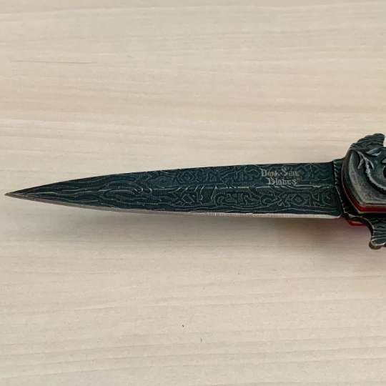 DarkSide Blades 8.75” Dragon Engraved Red Stiletto Knife Tactical Spring Assisted Open Blade Folding Pocket knife