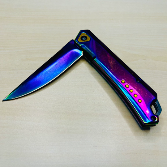 ElitEdge 8.5” Rainbow Luxury Cute Tactical Spring Assisted Open Blade Folding Pocket knife