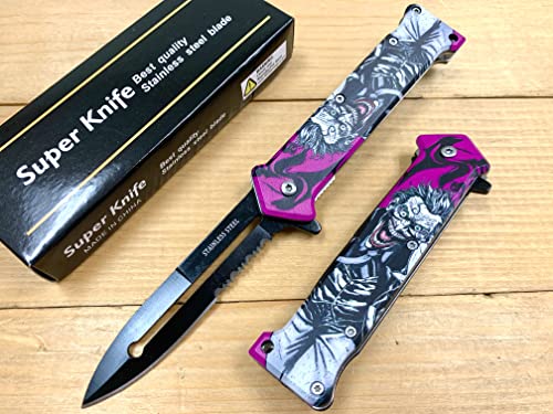 Super Knife 8'' Joker Pocket Knife Spring Assisted Folding Pocket Knife, EDC Tools, Pocket Clip, Camping Accessories, Multicolor