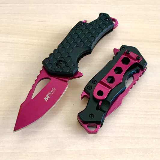 MTech 6” Pink Cute Knife Tactical Spring Assisted Open Blade Folding Pocket Knife with Bottle Opener