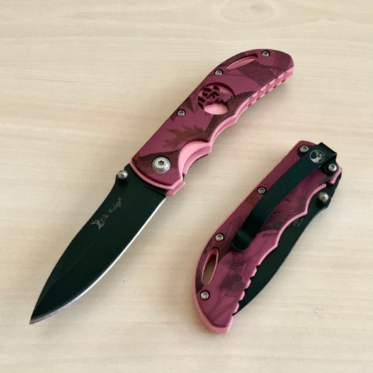 Elk Ridge Classic 6.5” Pink Cute Knife Manual Open Blade Folding Pocket Knife with Elk Engraved Handle