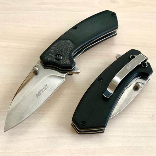 MTech 6.75” Black Wood Tactical Spring Assisted Open Blade Folding Pocket knife