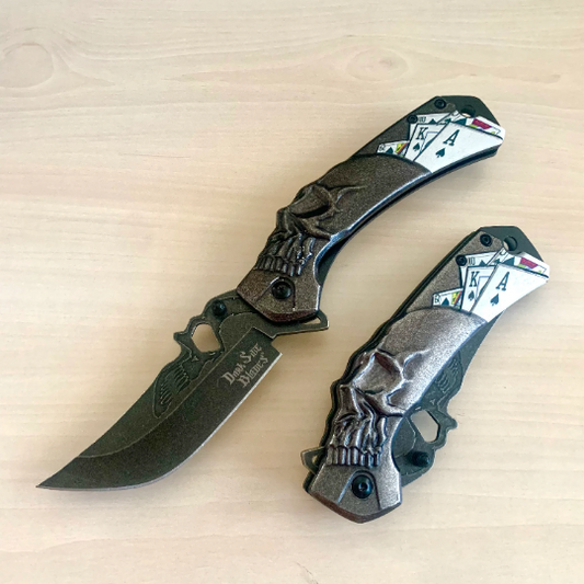 DarkSide Blades 8.75” Skull Cool Knife Assisted Folding Pocket Knife with 3D Printing Playing Cards
