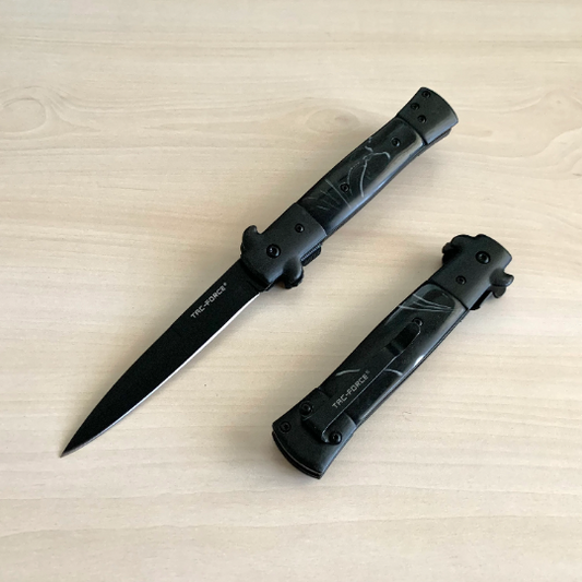 TAC-FORCE 8.75” Classic Black Italian Milano Tactical Spring Assisted Folding Stiletto Pocket Knife