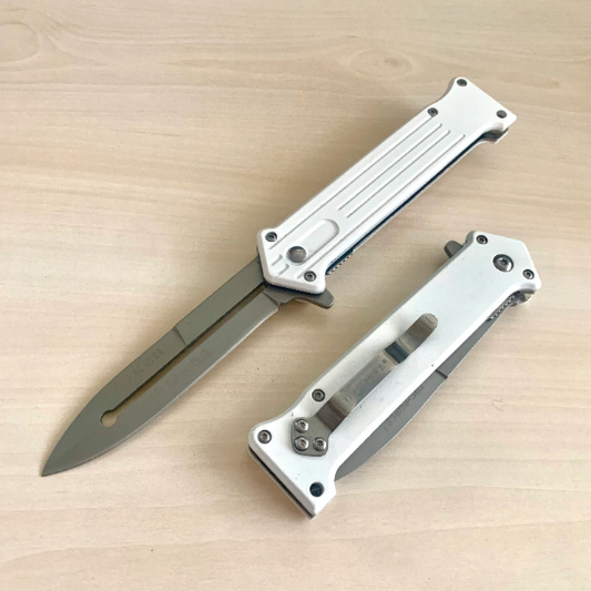 TAC-FORCE 8” White Joker Batman Stiletto Knife Tactical Spring Assisted Open Blade Folding Pocket Knife